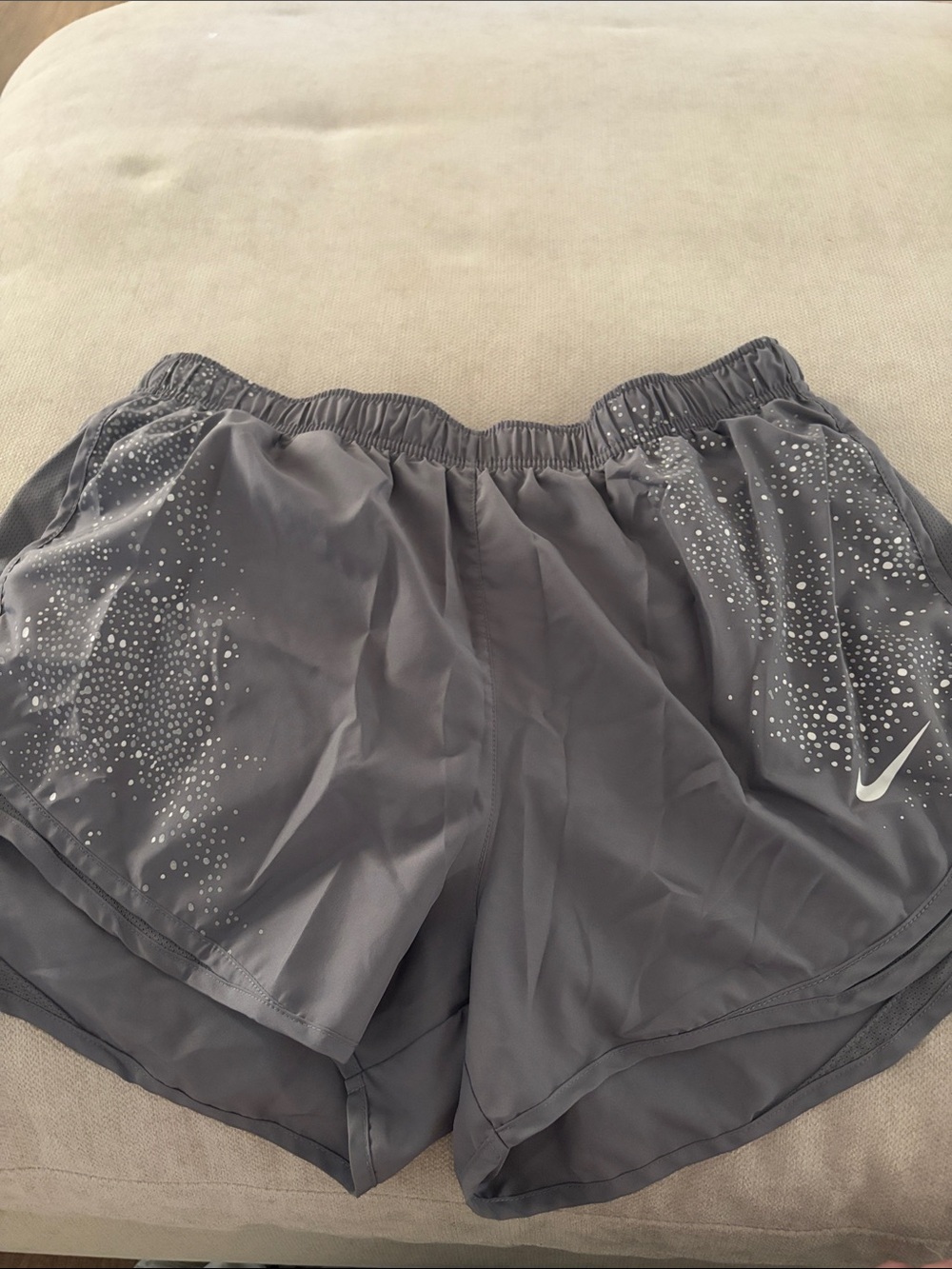 Nike Women's Charcoal Gray Athletic Shorts with Reflective Dot Accents